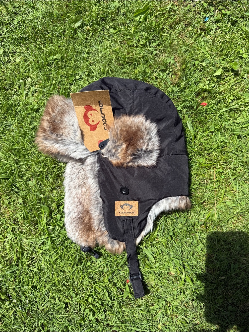 Appaman Black Faux Fur Trapper Hat with Brown Fur Trim